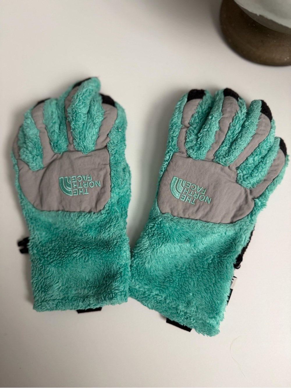 The North Face Teal and Gray Fleece Gloves UR Powered Girls Small